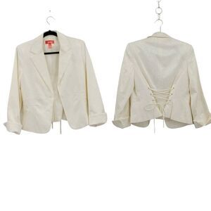 Vintage 80s Blazer Formal Corset Brocade Jacquard Monochromatic Paisley Ivory 14